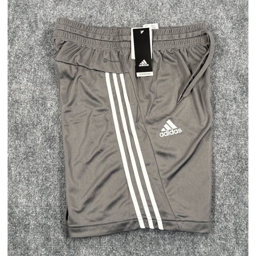Adidas Mens Medium Gray 3 Stripe AEROREADY Athletic Training Gym Shorts NWT